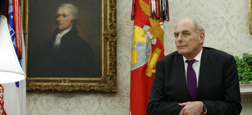 White House Chief of Staff John Kelly watches during a signing ceremony in the Oval Office of the White House, Nov. 16, 2018, in Washington.