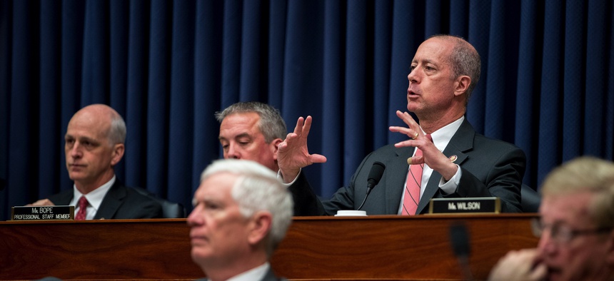 Ranking Member Mac Thornberry, D-Texas, at a 2019 House Armed Services Committee budget hearing. Also pictured is Chairman Adam Smith, D-Wash.