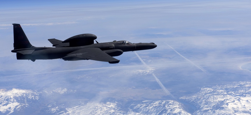 A U-2 Dragon Lady flies above the Sierra Nevada Mountain Range, California, Mar. 23, 2016.