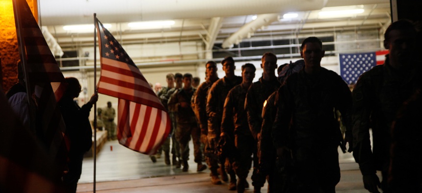 Paratroopers assigned to 1st Brigade Combat Team, 82nd Airborne Division prepare equipment and load aircraft bound for the U.S. Central Command area of operations from Fort Bragg, N.C. on January 4, 2020.