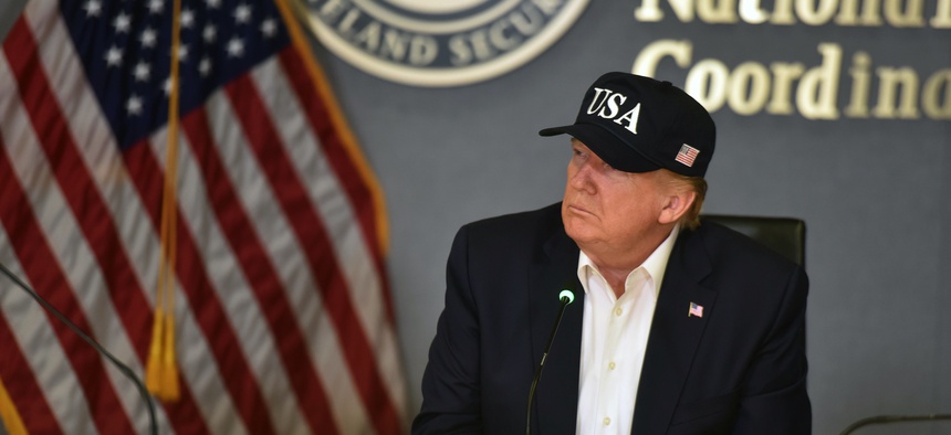 President Donald J. Trump leads a Hurricane Dorian briefing at the Federal Emergency Management Agency in Washington, Sept. 1, 2019.