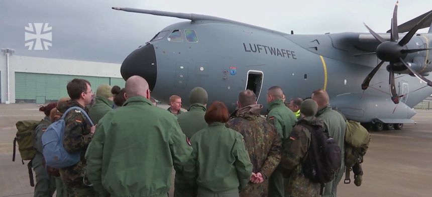 The Bundeswehr's Airbus 310 medevac plane and crew.