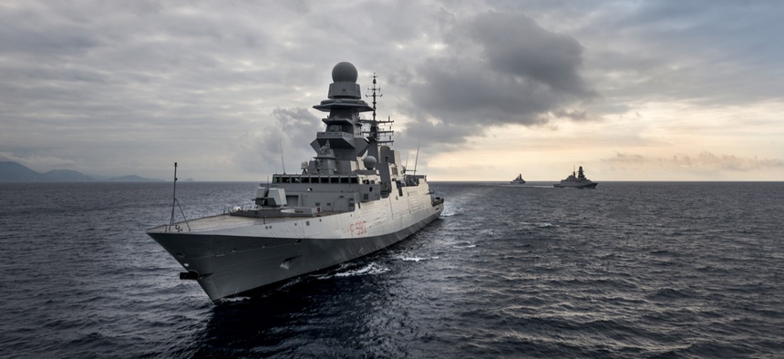 An Italian Navy FREMM frigate.