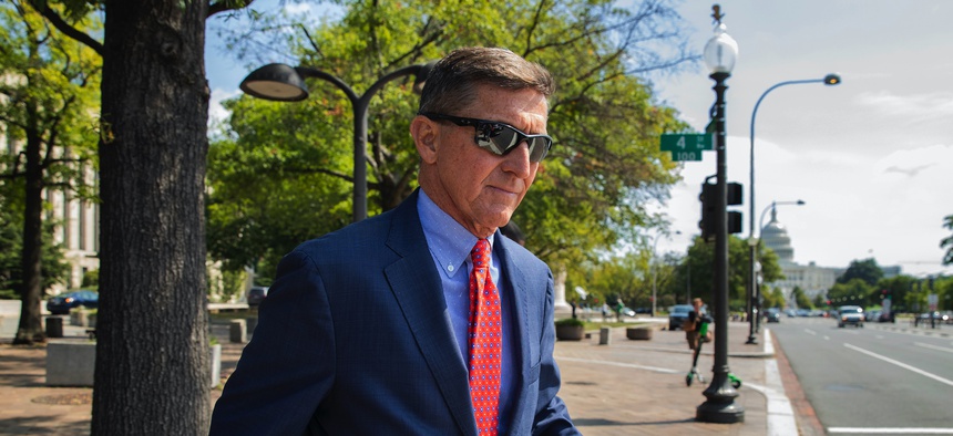 Michael Flynn, President Donald Trump's former national security adviser, leaves the federal court following a status conference with Judge Emmet Sullivan, in Washington, Tuesday, Sept. 10, 2019.