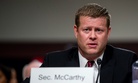 Ryan McCarthy, the nominee to the Secretary of the Army, speaks during his Senate Armed Services Committee confirmation hearing, Thursday, Sept. 12, 2019, in Washington. 