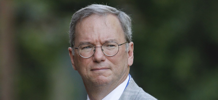 Executive Chairman of Google Eric Schmidt looks on during a reception, hosted by Britain's Prince Charles, at Clarence House in London for the delegates of the Global Investment Conference, Thursday, July 26, 2012.