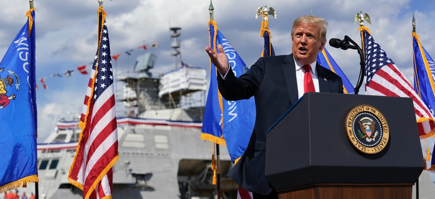 President Donald Trump speaks during a visit to Fincantieri Marinette Marine, Thursday, June 25, 2020, in Marinette, Wis.