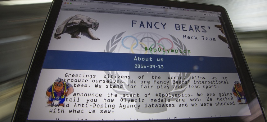 A screenshot of the Fancy Bears website fancybear.net seen on a computes screen in Moscow, Russia, Wednesday, Sept. 14, 2016.