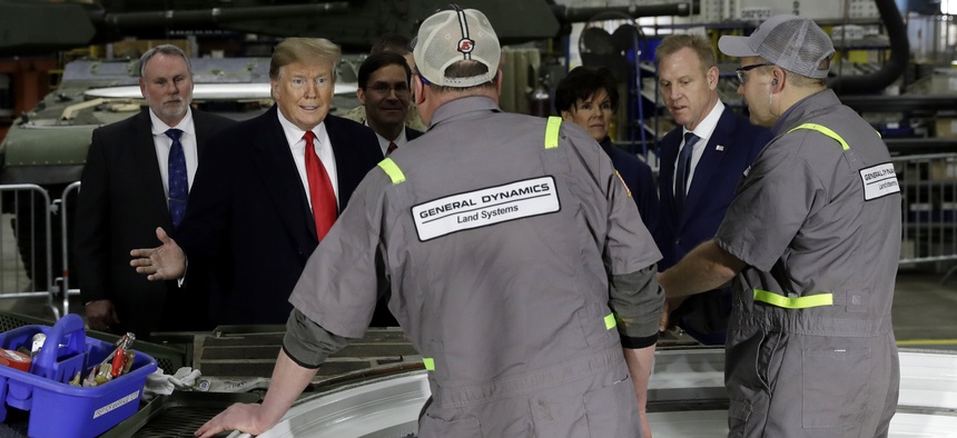 President Donald Trump takes a tour of the Lima Army Tank Plant, Wednesday, March 20, 2019, in Lima, Ohio.