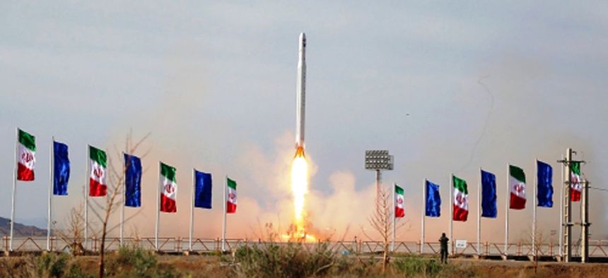 In this photo released Wednesday, April 22, 2020, by Sepahnews, an Iranian rocket carrying a satellite is launched from an undisclosed site believed to be in Iran's Semnan province.