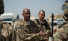U.S. Air Force Lt. Gen. Charles Q. Brown Jr., speaks to Airmen at Bagram Air Field, Afghanistan, July 25, 2015. 