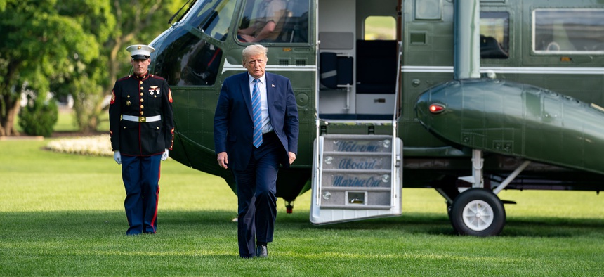 President Donald J. Trump disembarks from Marine One at the White House on June 14, 2020.