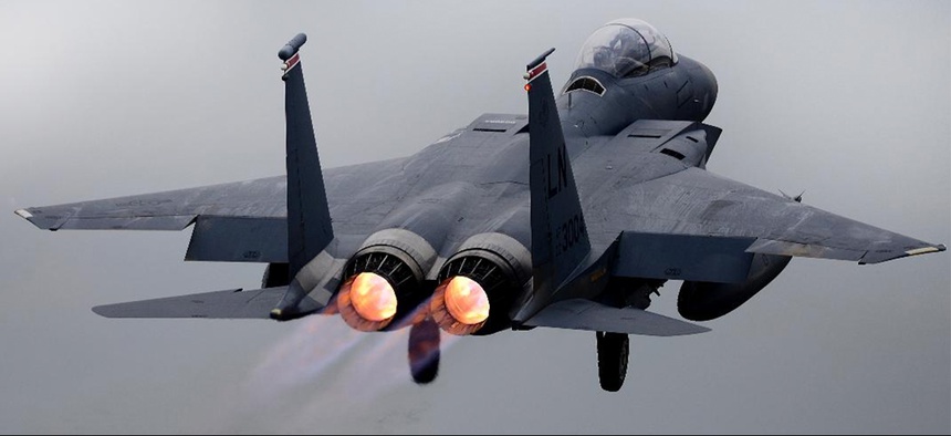 An F-15E Strike Eagle assigned to the 494th Fighter Squadron takes off for a training sortie at RAF Lakenheath, U.K., Oct. 26, 2018. The 494th FS trains regularly to ensure RAF Lakenheath brings unique air combat capabilities to the fight.