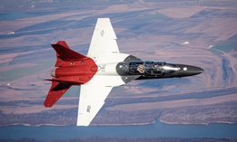 A Boeing T-7A Red Hawk jet on a test flight.