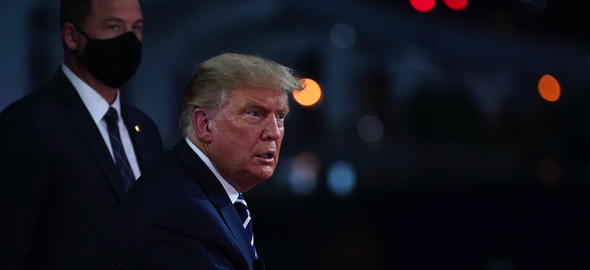 President Donald Trump during a break in an NBC News Town Hall, at Perez Art Museum Miami on Oct. 15, 2020.