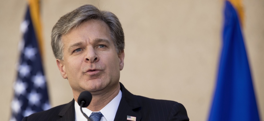 In this Sept. 28, 2017, file photo, FBI Director Chris Wray speaks at his installation ceremony at the FBI Building in Washington.