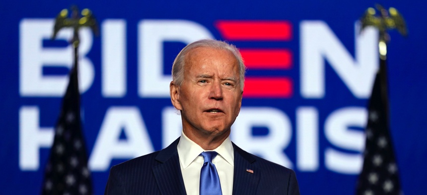 Democratic presidential candidate former Vice President Joe Biden speaks Friday, Nov. 6, 2020, in Wilmington, Del.