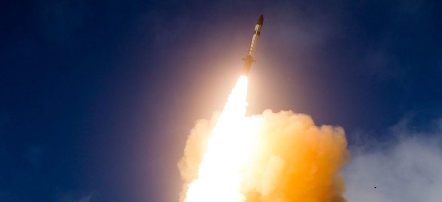 An SM-3 Block IIA during a 2015 flight test.