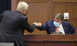 Now-Defense Secretary Christopher Miller, left, greets committee ranking member Rep. Mike Rogers, R-Ala., before a House Committee on Homeland Security hearing on 'worldwide threats to the homeland', Thursday, Sept. 17, 2020 on Capitol Hill Washington.
