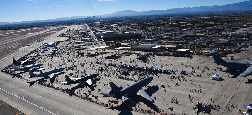 Nellis Air Force Base, Nev., shown hosting the 2014 Nellis Open House, is among the U.S. bases experimenting with 5G.