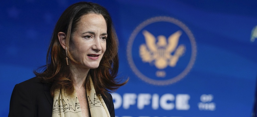 President-elect Joe Biden's Director of National Intelligence nominee Avril Haines speaks at The Queen theater, Tuesday, Nov. 24, 2020, in Wilmington, Del.