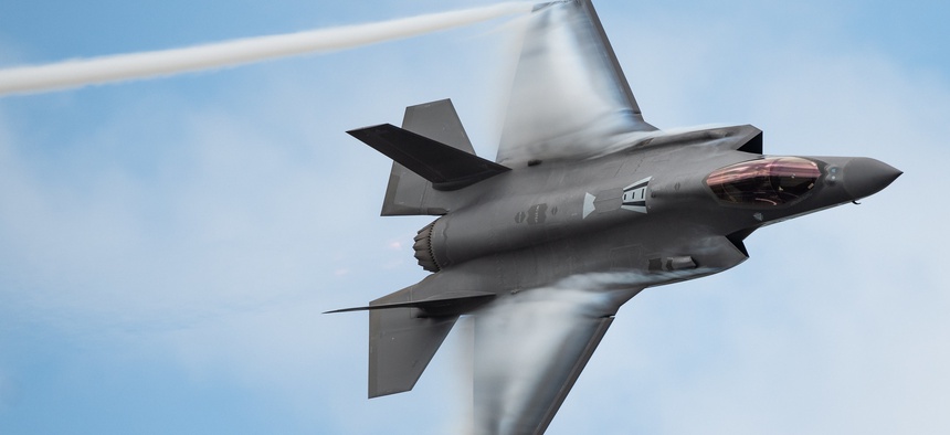 Capt. Andrew Olson, F-35 Demonstration Team pilot and commander, performs a dedication pass during the Melbourne Air and Space Show in Melbourne, Fla., March 30, 2019.