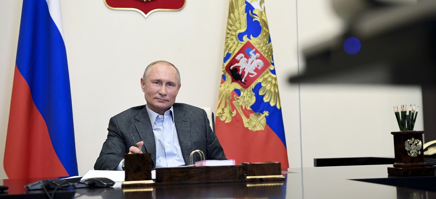 Russian President Vladimir Putin at the Novo-Ogaryovo residence outside Moscow, Russia, Saturday, Dec. 5, 2020.