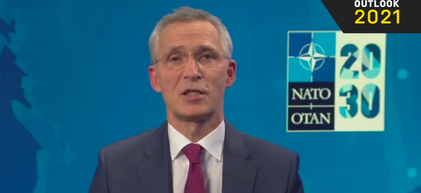 NATO Secretary General Jens Stoltenberg speaks to the virtual Defense One Outlook 2021 event, Thursday, Dec. 10, 2020.