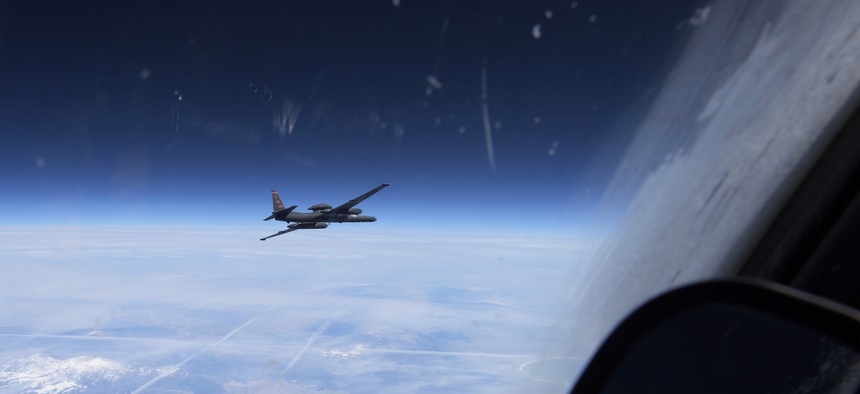 A U-2 Dragon Lady flies above the Sierra Nevada Mountain Range, California, Mar. 23, 2016.