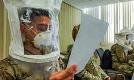 An Air Force medical provider participates in an N95 mask fit test at a hospital in Lodi, Calif., Dec. 29, 2020.