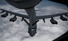 An Air Force B-52 Stratofortress receives fuel from a KC-135 Stratotanker over Southwest Asia, May 12, 2019.