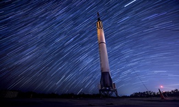 The park on Cape Canaveral, Fla. showcases several pieces of equipment that were monumental to the development of Air Force Space Command. Here, 216 photos captured over a 90 minute period are layered over one another, making the star trails come to life.