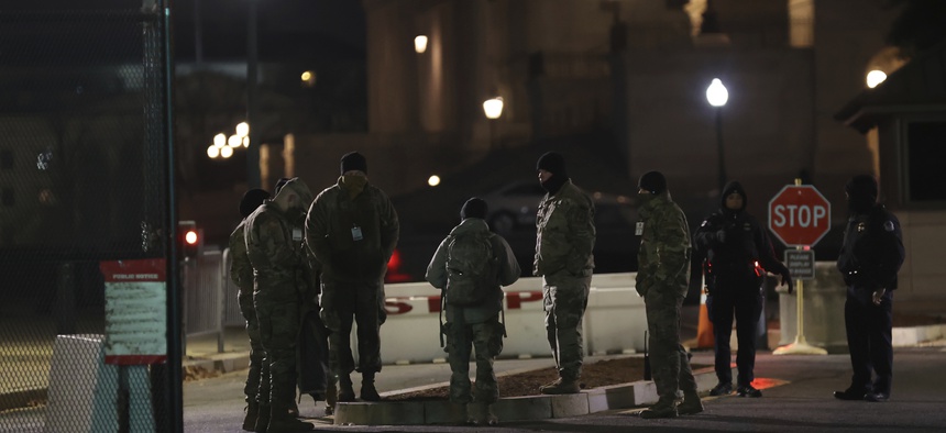 The National Guard at the US Capitol building in the wake of the Jan. 6 attack.