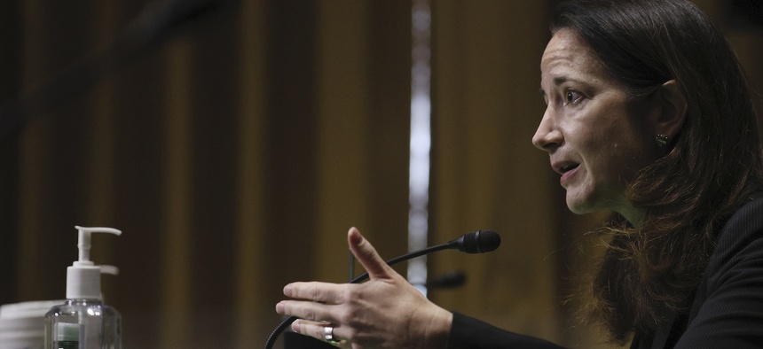 President-elect Joe Biden’s pick for national intelligence director Avril Haines speaks during a confirmation hearing before the Senate intelligence committee on Tuesday, Jan. 19, 2021, in Washington.