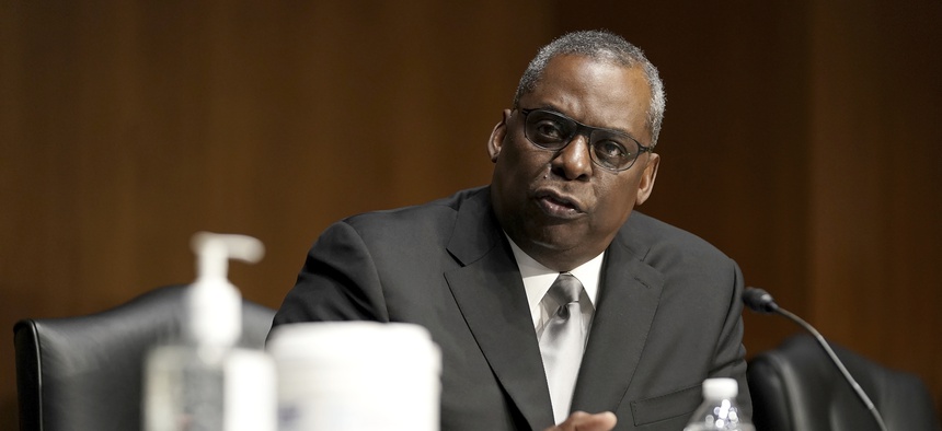 Secretary of Defense nominee Lloyd Austin, a recently retired Army general, speaks during his conformation hearing before the Senate Armed Services Committee on Capitol Hill, Tuesday, Jan. 19, 2021, in Washington.