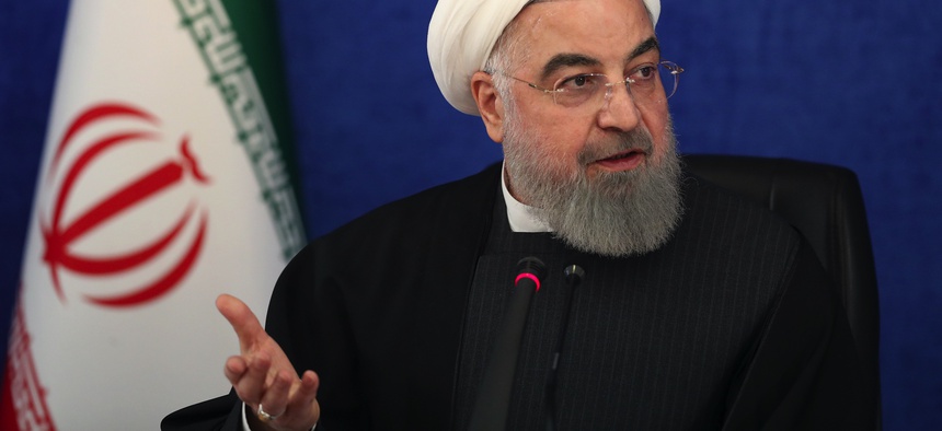 Iranian President Hassan Rouhani speaks during the National Combat Board Meeting with Coronavirus (COVID-19) in Tehran on January 9, 2021.