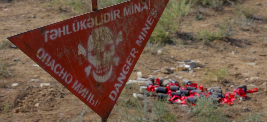 Unexploded submunitions of a cluster bomb that hit a remote area in Azerbaijan.