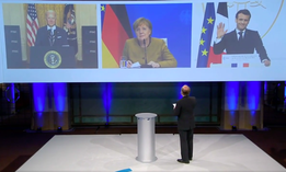 President Joe Biden, Germany's Angela Merkel, and France's Emmanuel Macron addressed the Munich Security Council virtual special event, Fri., Feb. 19, 2021.