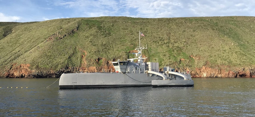 Sea Hunter, an entirely new class of unmanned sea surface vehicle developed in partnership between the Office of Naval Research and the DARPA.