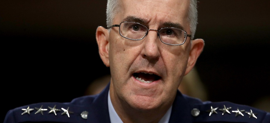U.S. Air Force Gen. John E. Hyten testifies before the Senate Armed Services Committee in 2019.