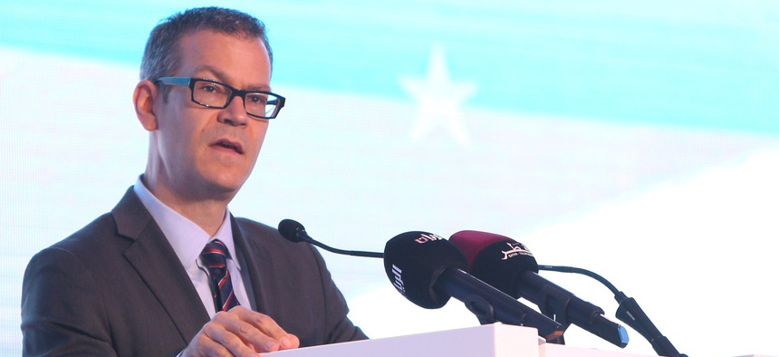 Colin Kahl, then national security advisor to Vice President Biden, speaks at the US-Islamic World Forum in 2015.