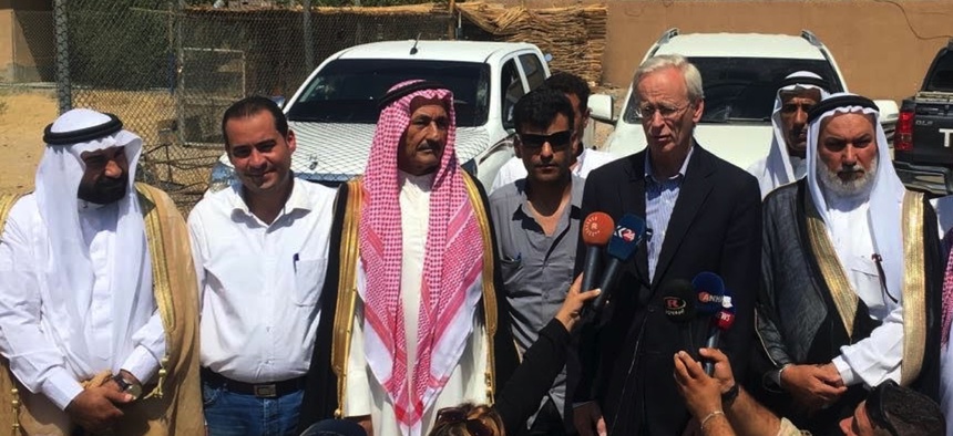 William Roebuck, then Deputy Special Envoy for the Global Coalition Against ISIS, meets with Sunni Arab tribal leaders and the head of the Deir a-Zour civil council.