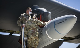 An AGM-183A Air-launched Rapid Response Weapon prototype is loaded under the wing of a B-52H Stratofortress at Edwards Air Force Base, California, Aug. 6. 2020.