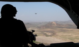 A U.S. Chinook helicopter flies over southeastern Afghanistan between Tarin Kowt and Kandahar.
